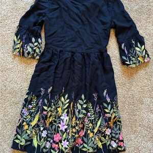 Floral Embroidered Kids Dress - Black